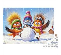 Trois Oiseaux Scène Hivernale de Neige Puzzle 1000 Pièces Papier pour Adultes Puzzle en Famille Décoration Cadeau 52x38cm/1000pcs