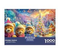 Trois Ours en Peluche dans Une scène hivernale Festive Puzzle De 1000 Pièces Christmas Style Idéal pour Le Plaisir Familial, Adultes Et Enfants 38x26cm/1000pcs