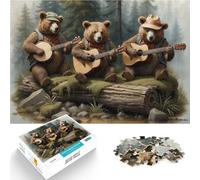 Trois Ours Musiciens à la Guitare Puzzle 1000 pièces pour Adultes Jeu Pratique avec Affiche et Feuille de Questions correspondantes 38x26cm