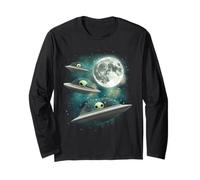 Trois OVNIS Lune | 3 UFO Drôle Bizarre Maudit Meme Manche Longue