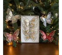 Trois pendentifs papillon avec paillettes et texture en maille réaliste pour décoration intérieure multi-surfaces et configuration thématique (B-rose)