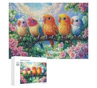 Trois perroquets sur la Branche avec Coucher de Soleil en Bord de mer Puzzle 300 Pièces pour Adultes Loisirs Puzzle Vivacité Mentale Cadeau pour Collectionneurs 300 PCS