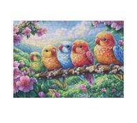 Trois perroquets sur Une Branche avec Un Coucher de Soleil Maritime Puzzles 300 Pièces pour Adultes Educa Décoration Intérieure Moderne Famille Challenge Difficile Divertissement Artistique 300 PCS