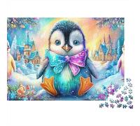 Trois Pingouins avec Une Grande Cravate Puzzle De 1000 Pièces Penguin Mignon Cadeau Parfait pour Garçons, Filles, Hommes Et Femmes 52x38cm/1000pcs
