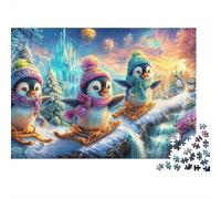 Trois Pingouins traînent dans la Neige Puzzle De 1000 Pièces Penguin Mignon Élément Essentiel pour Les Soirées De Jeux en Famille, Adultes Et Enfants 52x38cm/1000pcs