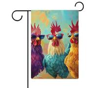 Trois poules portant des lunettes de soleil drapeau de jardin saisonnier vacances toile de jute double face maison cour drapeaux extérieurs 30,5 x 45,7 cm