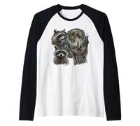 Trois ratons laveurs rétro Graphique Vintage Motif Lune Manche Raglan