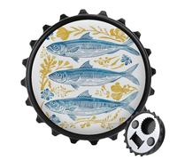 Trois Sardines avec Petites Fleurs Ouvre-Bouteille Rond Aimants Réfrigérateur Boisson Bière Magnétique Décapsuleur pour Réfrigérateur, Cuisine, Bureau