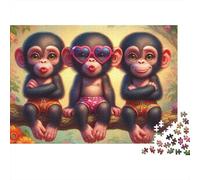 Trois Singes Illustration Cartoon Puzzle 1000 Pièces pour Adultes Détente Concentration Décoration Maison Cadeau 70x50cm/1000pcs