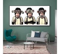 Trois Singes Sages Peinture Sur Toile Imprimés Animaliers et Affiches Moderne Abstrait Mur Art Photos pour Salon Décor À La Maison 70x140cm (27.6x55.1in) Sans Cadre