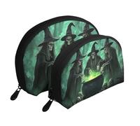 Trois sorcières dans un noir, trousses de maquillage imprimées forêt étrange 2 pièces portable Shell trousse de toilette de voyage, blanc, Taille unique