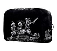 Trois squelettes de marins flottent sur un bateau, trousse de maquillage pour femme, trousse de toilette de voyage, grande pochette de maquillage pratique avec fermeture éclair, multicolore,