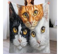 Trois Têtes De Chat Couverture Polaire 130x150cm, Portraits d'animaux Flanelle Couverture Polaire, Couvertures en Flanelle Confortable pour Aux Canapés Et Aux Lits Chaud Durable