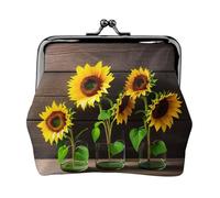 Trois tournesols sur bois imprimé porte-monnaie porte-monnaie pour femme petites pochettes avec verrou baiser, pour pièces de monnaie, cartes, petits articles