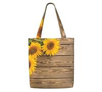 Trois tournesols sur bois，Sacs d'épicerie réutilisables, sacs fourre-tout de grande capacité, sac à bandoulière en toile