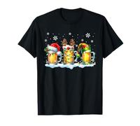 Trois verres de bière Père Noël, renne, elfe, ivrogne de Noël T-Shirt