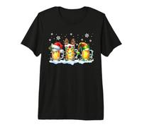 Trois Verres de bière Père Noël, Renne, Elfe, ivrogne de Noël T-Shirt Haut de Gamme