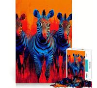 Trois zèbres Bleus et Rouges, Puzzle de 1000 pièces pour Adolescents, Jeu de réflexion, Moment de complicité, découpe de précision, pièce de Collection 50x75cm