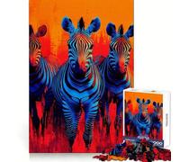 Trois zèbres Bleus et Rouges Puzzle de 1000 pièces pour Adultes Jeu intellectuel et Relaxant Découpe de qualité Pièce d'art raffinée 38x52cm