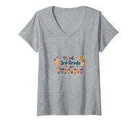 Troisième année équipe école Esprit Classe unité T-Shirt avec Col en V, Femme, Gris Chiné, L