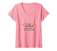 Troisième année équipe école Esprit Classe unité T-Shirt avec Col en V, Femme, Rose, XL