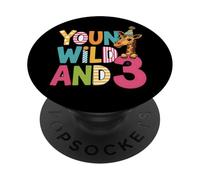 Troisième Anniversaire Motif Jeune Sauvage et 3 girafes PopSockets PopGrip Adhésif