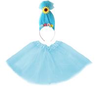 Troll Costume 2 pièces pour femme avec perruque colorée bandeau et jupe tutu pour Halloween ou carnaval (bleu, adolescentes 30 cm, avec tissu en tulle)