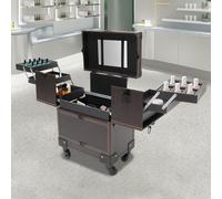 Trolley cosmétique avec 6 compartiments 4 roulettes Valise de maquillage Organiseur de valise (café) pour femmes filles