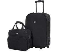 David Jones - Set Valise Cabine Souple Légère + Mallette Vanity - Toile Motif Multicolore - Bagage à Main Avion 55x35x20 - Lot Trolley + Reporter - 2 Roues Fermeture Eclair - Sac Voyage - Noir
