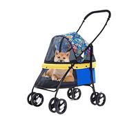 Trolley détachable pour animaux de compagnie Pouss Landau for poussette for chien avec roue et frein universels, landau for chien, fenêtre en maille respirante(Blue)