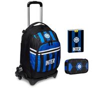 Trolley Jack-3WD école inter noir bleu clair avec sac à dos détachable par Seven + étui quick case + agenda 2024/2025 + 7 stylos à pression et porte-clés football, multicolore, media, classique