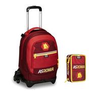 Trolley Jack-3WD Scuola Roma avec sac à dos détachable By Seven + trousse 3 étages complète + 7 stylos à pression et porte-clé de football, multicolore, media, classique