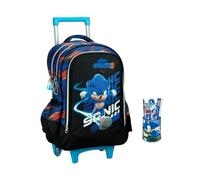 Trolley Sac à dos scolaire compatible avec Sonic 46 cm haut de gamme pour enfant école primaire moyenne + set d'écriture 5 pièces