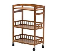 Trolleys,Multifunction Trolley,Portable Recycling Vehicles,Serving with Wheels and Fence 3 Tier Bar Wine Storage Cart,Bamboo Kitchen Island,Natural Color(Brown)