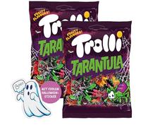 Trolli Ensemble de Tarentules en Caoutchouc de 2 Pièces 150 g Chacune Inclus Autocollants Fantômes, Sans Lactose et Sans Gluten, Bonbons à la Gelée de Fruit en Forme de Tarentule en Divers Saveurs
