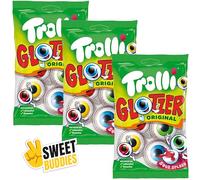 Trolli Glotzer Pack 3x4 - Yeux en gélatine acidulés avec cœur liquide - Friandises cultes pour Halloween & fêtes - Sans lactose, sans gluten - Avec autocollant Sweet Buddies