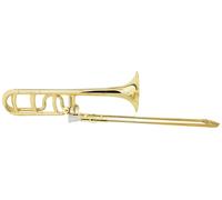 Trombone Tenor Sib/F en Plastique ABS Doré Piston Set avec Embouchure et Étui