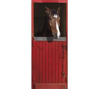 Trompe l'oeil porte Adhésif Cheval Porte Rouge Décoration Murale, Polyvinyle, Multicolore, 83 x 0,1 x 204 cm