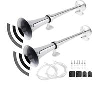 Trompette Décorative pour Voiture, Camion ou Tracteur, Ensemble de 2 Trompettes avec Accessoires, Chromé