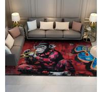 Trompette Jouant des de Singe Salon Graffiti Urbain Murale Pop Art Petits Tapis pour Chambre à Coucher Lavable en Machine Doux Poils Courts antidérapant d Enfant 90x150cm