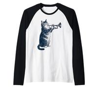 Trompette Jouant du Chat Vintage, Groupe, Trompettiste Manche Raglan