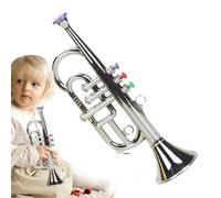 Trompette jouet - 16 pouces Horn en laiton simulé pour l'apprentissage amusant, instrument de musique léger avec un son réaliste, une aide à l'enseignement de la musique parent-enfant pour les garçons