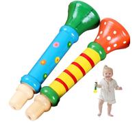 Trompette jouet 2 pièces petite trompette en bois mignonne et sûre pour tout-petits faisant semblant de jouer des instruments de musique amusants pour les tout-petits 1 à 3 ans, couleur aléatoire