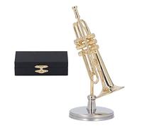 Trompette miniature avec support et étui, modèle de trompette, instrument de musique, réplique miniature, collection d'instruments de musique, décoration de la maison, décoration (2,56 pouces)