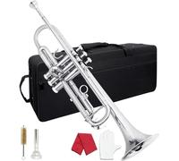 Trompette Professionnelle Instrument Ensemble De Trompette En Si Bémol Pour Débutants Instrument Professionnel En Laiton Couleur Or Et Argent Avec Boîte(Silver)