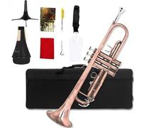 Trompette Professionnelle Instrument Ensemble De Trompettes Vintage En Si Bémol Pour Débutants Avec Étui Rigide Et Gants(Red antique style)