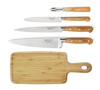 TROMPETTE - Set couteau de cuisine avec planche à découper - Essentiel - Acier 5Cr15MoV - Finition Satinée - 38.5 x 16 cm - Bois clair