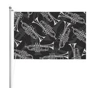 Trompettes à croquis noir et blanc,Drapeau de jardin, bannière décorative, drapeau double face, 2 x 3 pieds, pour extérieur et intérieur