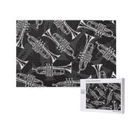 Trompettes à Croquis Noir et Blanc,Puzzle Familial en Bois de 1 000 pièces pour Adultes et Adolescents, décoration d'intérieur