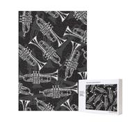 Trompettes à Croquis Noir et Blanc,Puzzle Familial en Bois de 300 pièces pour Adultes et Adolescents